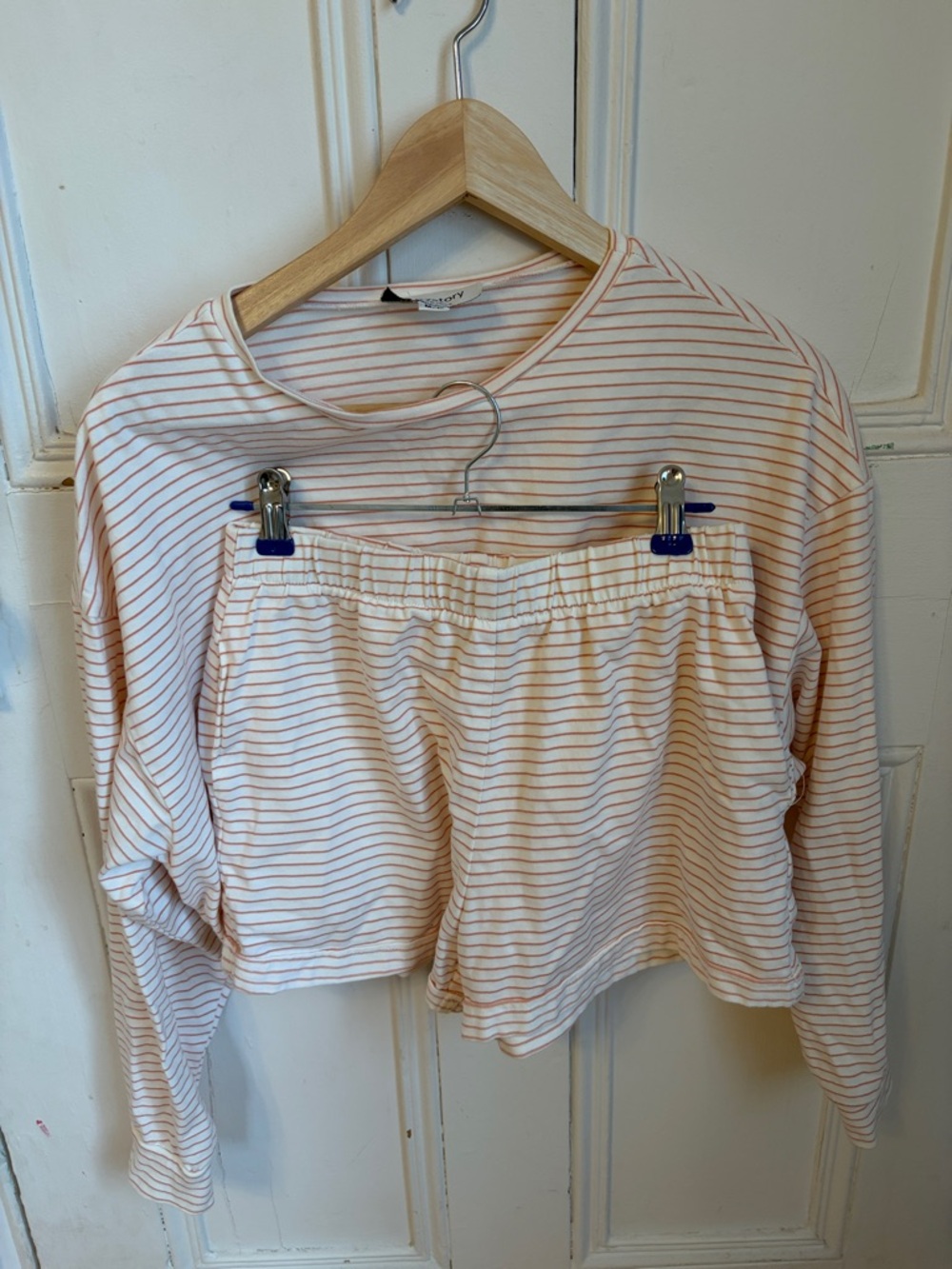 Brandy Melville Peach and White Striped Long Sleeve Top